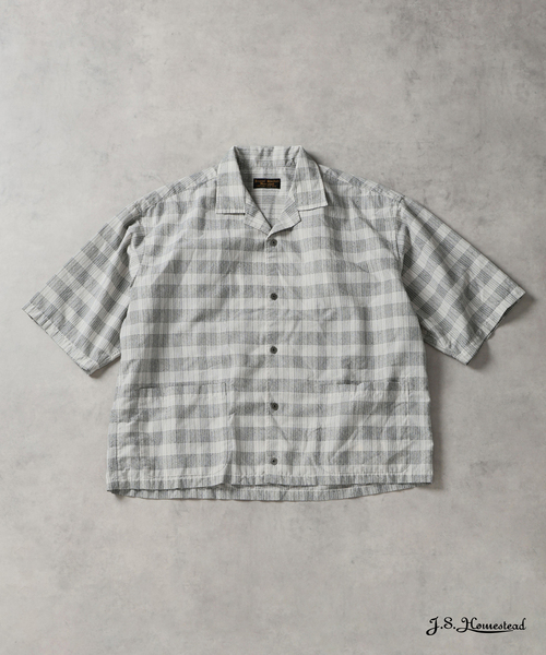 JOURNAL STANDARD J.S HOMESTEAD(ジャーナルスタンダードホームステッド)の「J.S.Homestead / ブークレ チェック リラックス オープン カラー シャツ(シャツ/ブラウス・メンズ・ブラック系その他/サックスブルー/ホワイト系その他・MEDIUM/LARGE)」の2枚目の写真