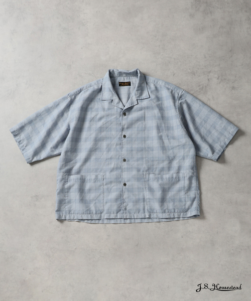 JOURNAL STANDARD J.S HOMESTEAD(ジャーナルスタンダードホームステッド)の「J.S.Homestead / ブークレ チェック リラックス オープン カラー シャツ(シャツ/ブラウス・メンズ・ブラック系その他/サックスブルー/ホワイト系その他・MEDIUM/LARGE)」の5枚目の写真