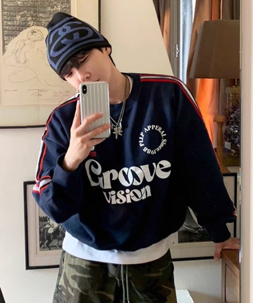 NOWLE(ノウル)の「【NOWLE】ルーズシルエット サイドライン レトロロゴプリント クルーネック スウェット トレーナー(スウェット・メンズ・アッシュ/ネイビー・LARGE/X-LARGE/MEDIUM)」の22枚目の写真