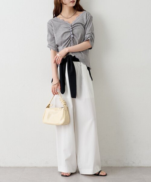 mystic(ミスティック)の「【涼しい素材にリニューアル】26SS Wベルトパンツ(スラックス・レディース・アイボリー/グレー/オフホワイト/チャコールグレー・2/1/0/SHORT)」の5枚目の写真