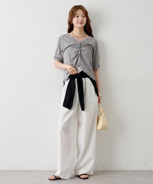 mystic(ミスティック)の「【涼しい素材にリニューアル】26SS Wベルトパンツ(スラックス・レディース・アイボリー/グレー/オフホワイト/チャコールグレー・2/1/0/SHORT)」の9枚目の写真