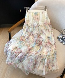 フラワーチュールティアードロングスカート