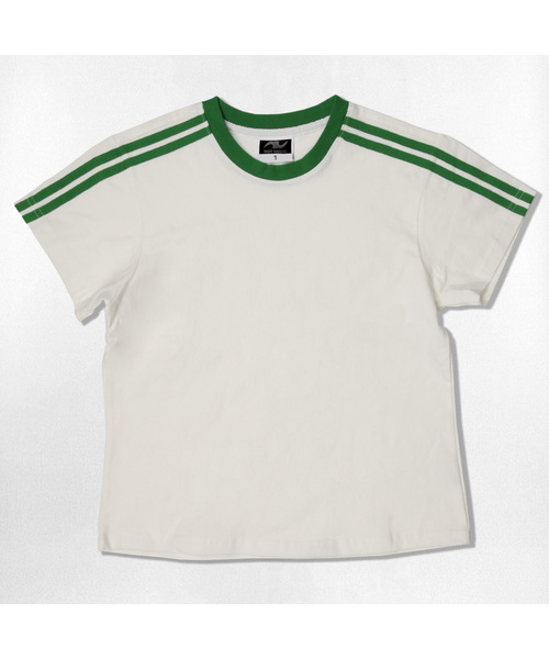 NOTUSUAL(ノットユージュアル)の「ユーズアルセミクロップ半袖Tシャツ 6色(Tシャツ/カットソー・レディース・ホワイト/スカイブルー/ネイビー/ピンク/ライトブラウン/ホワイト×グリーン・1(S))」の2枚目の写真