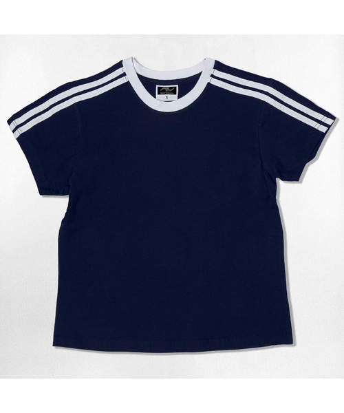 NOTUSUAL(ノットユージュアル)の「ユーズアルセミクロップ半袖Tシャツ 6色(Tシャツ/カットソー・レディース・ホワイト/スカイブルー/ネイビー/ピンク/ライトブラウン/ホワイト×グリーン・1(S))」の5枚目の写真