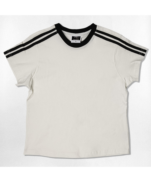 NOTUSUAL(ノットユージュアル)の「ユーズアルセミクロップ半袖Tシャツ 6色(Tシャツ/カットソー・レディース・ホワイト/スカイブルー/ネイビー/ピンク/ライトブラウン/ホワイト×グリーン・1(S))」の1枚目の写真