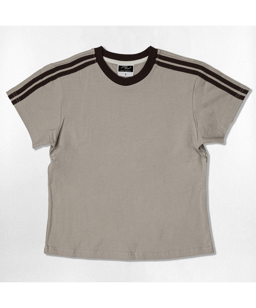 NOTUSUAL(ノットユージュアル)の「ユーズアルセミクロップ半袖Tシャツ 6色(Tシャツ/カットソー・レディース・ホワイト/スカイブルー/ネイビー/ピンク/ライトブラウン/ホワイト×グリーン・1(S))」の3枚目の写真