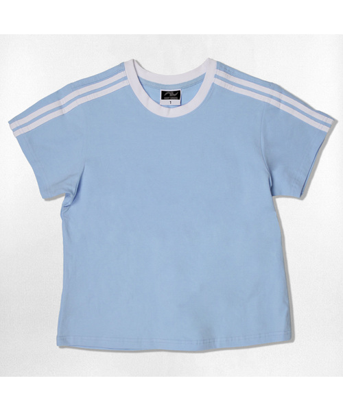 NOTUSUAL(ノットユージュアル)の「ユーズアルセミクロップ半袖Tシャツ 6色(Tシャツ/カットソー・レディース・ホワイト/スカイブルー/ネイビー/ピンク/ライトブラウン/ホワイト×グリーン・1(S))」の4枚目の写真