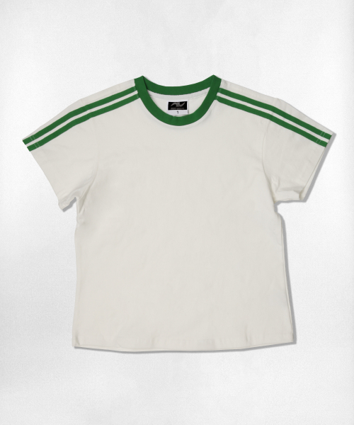 NOTUSUAL(ノットユージュアル)の「ユーズアルセミクロップ半袖Tシャツ 6色(Tシャツ/カットソー・レディース・ホワイト/スカイブルー/ネイビー/ピンク/ライトブラウン/ホワイト×グリーン・1(S))」の8枚目の写真