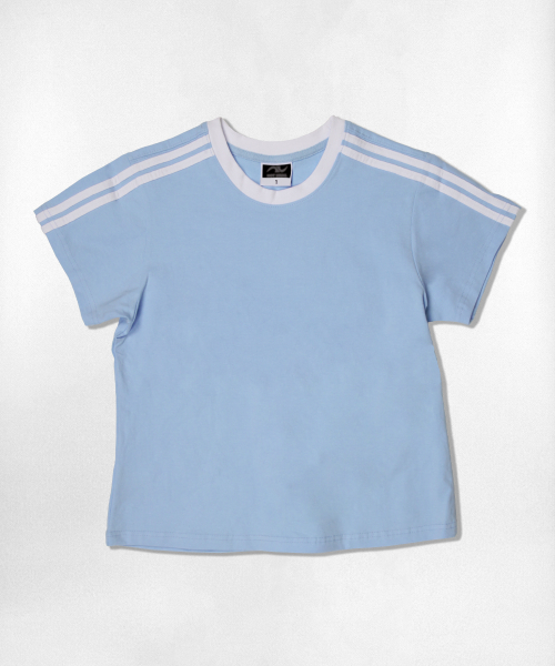 NOTUSUAL(ノットユージュアル)の「ユーズアルセミクロップ半袖Tシャツ 6色(Tシャツ/カットソー・レディース・ホワイト/スカイブルー/ネイビー/ピンク/ライトブラウン/ホワイト×グリーン・1(S))」の11枚目の写真