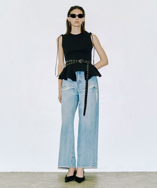 JOSE MOON(ジョゼムーン)の「PEPLUM TAPE TOPS/ペプラムテープトップス(Tシャツ/カットソー・レディース・ブラック/グリーン系その他/ホワイト・FREE)」の20枚目の写真