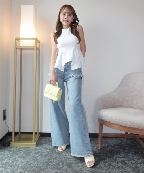 JOSE MOON(ジョゼムーン)の「PEPLUM TAPE TOPS/ペプラムテープトップス(Tシャツ/カットソー・レディース・ブラック/グリーン系その他/ホワイト・FREE)」の7枚目の写真