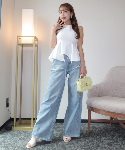 JOSE MOON(ジョゼムーン)の「PEPLUM TAPE TOPS/ペプラムテープトップス(Tシャツ/カットソー・レディース・ブラック/グリーン系その他/ホワイト・FREE)」の8枚目の写真