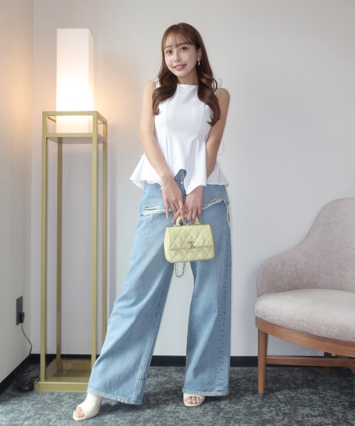 JOSE MOON(ジョゼムーン)の「PEPLUM TAPE TOPS/ペプラムテープトップス(Tシャツ/カットソー・レディース・ブラック/グリーン系その他/ホワイト・FREE)」の9枚目の写真