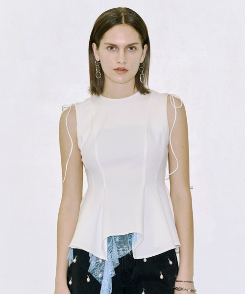 JOSE MOON(ジョゼムーン)の「PEPLUM TAPE TOPS/ペプラムテープトップス(Tシャツ/カットソー・レディース・ブラック/グリーン系その他/ホワイト・FREE)」の10枚目の写真