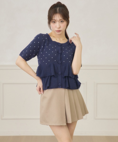 Ambre Neige(アンブルネージュ)の「dot flill Peplum knit cardigan / ドットフリルペプラムニットカーディガン(カーディガン/ボレロ・レディース・ブラック/ネイビー/サックスブルー/アイボリー・FREE)」の4枚目の写真