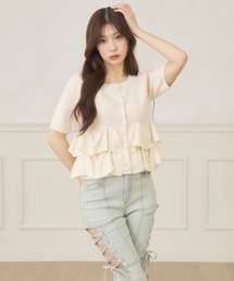 dot flill Peplum knit cardigan / ドットフリルペプラムニットカーディガン