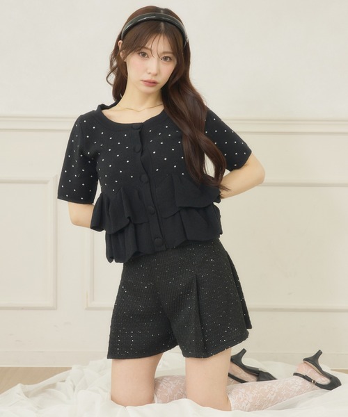 Ambre Neige(アンブルネージュ)の「dot flill Peplum knit cardigan / ドットフリルペプラムニットカーディガン(カーディガン/ボレロ・レディース・ブラック/ネイビー/サックスブルー/アイボリー・FREE)」の3枚目の写真