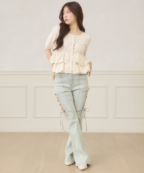 Ambre Neige(アンブルネージュ)の「dot flill Peplum knit cardigan / ドットフリルペプラムニットカーディガン(カーディガン/ボレロ・レディース・ブラック/ネイビー/サックスブルー/アイボリー・FREE)」の10枚目の写真