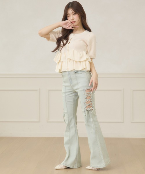 Ambre Neige(アンブルネージュ)の「dot flill Peplum knit cardigan / ドットフリルペプラムニットカーディガン(カーディガン/ボレロ・レディース・ブラック/ネイビー/サックスブルー/アイボリー・FREE)」の12枚目の写真