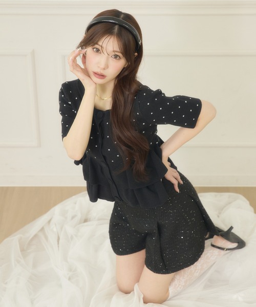 Ambre Neige(アンブルネージュ)の「dot flill Peplum knit cardigan / ドットフリルペプラムニットカーディガン(カーディガン/ボレロ・レディース・ブラック/ネイビー/サックスブルー/アイボリー・FREE)」の14枚目の写真