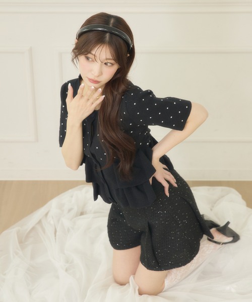 Ambre Neige(アンブルネージュ)の「dot flill Peplum knit cardigan / ドットフリルペプラムニットカーディガン(カーディガン/ボレロ・レディース・ブラック/ネイビー/サックスブルー/アイボリー・FREE)」の15枚目の写真