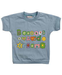 花ロゴ半袖Tシャツ-アッシュブルー