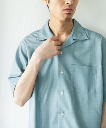 セール】バンドカラーショートスリーブ 総柄シャツ（シャツ/ブラウス