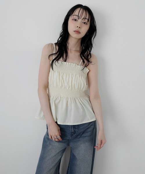 LIAN(リアン)の「【撥水加工/セットアップ対応】シャーリングギャザーキャミソール(キャミソール・レディース・アイボリー/ブラック/ブラウン・FREE)」の15枚目の写真