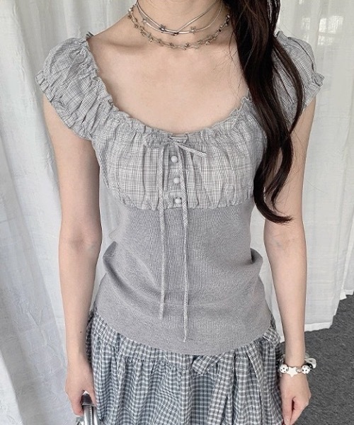 FUNdaysion（ファンデイション）の「リボン ギャザートップス（Tシャツ/カットソー・レディース・グレー・M）」の2枚目の写真
