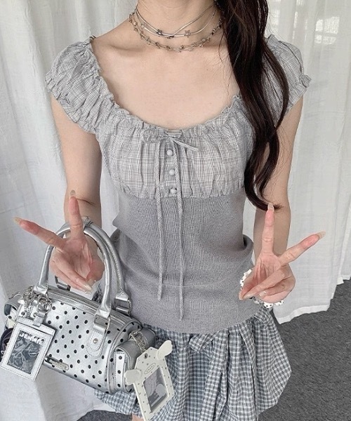 FUNdaysion（ファンデイション）の「リボン ギャザートップス（Tシャツ/カットソー・レディース・グレー・M）」の6枚目の写真