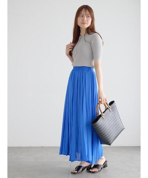 Te chichi(テチチ)の「【UVカット】ヘンリーネック5分袖配色リブニット(ニット/セーター・レディース・ネイビー/グレー/オフホワイト・F)」の4枚目の写真