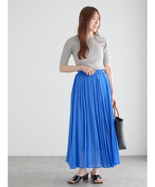 Te chichi(テチチ)の「【UVカット】ヘンリーネック5分袖配色リブニット(ニット/セーター・レディース・ネイビー/グレー/オフホワイト・F)」の5枚目の写真