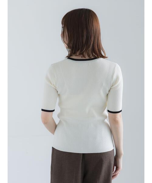 Te chichi(テチチ)の「【UVカット】ヘンリーネック5分袖配色リブニット(ニット/セーター・レディース・ネイビー/グレー/オフホワイト・F)」の14枚目の写真