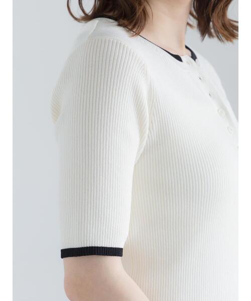Te chichi(テチチ)の「【UVカット】ヘンリーネック5分袖配色リブニット(ニット/セーター・レディース・ネイビー/グレー/オフホワイト・F)」の17枚目の写真
