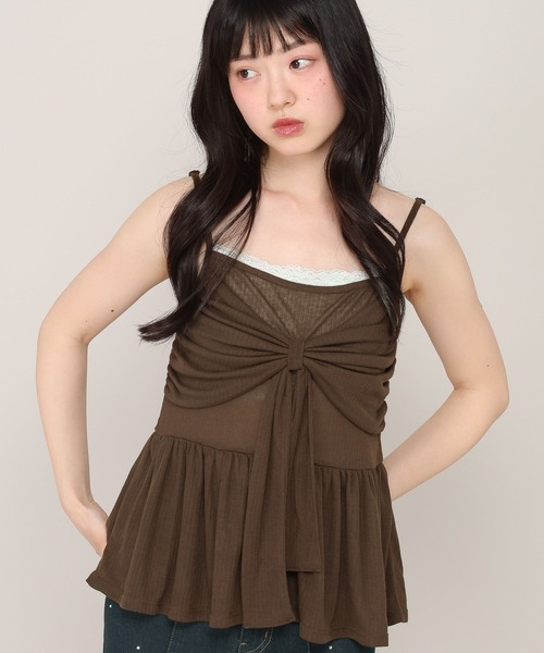 Heather(ヘザー)の「リボンカットキャミソール/カーディガン2P 1045821(アンサンブル・レディース・アイボリー/ブラウン/ピンク・FREE)」の1枚目の写真