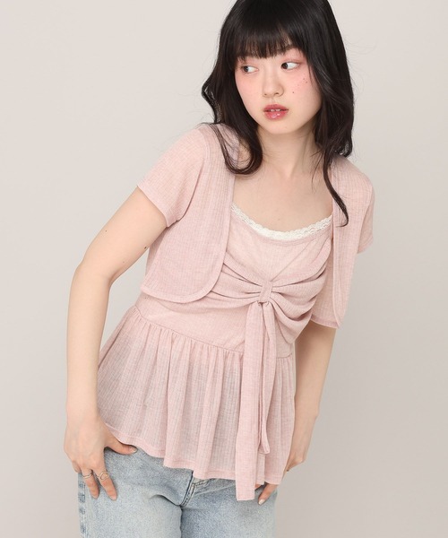 Heather(ヘザー)の「リボンカットキャミソール/カーディガン2P 1045821(アンサンブル・レディース・アイボリー/ブラウン/ピンク・FREE)」の3枚目の写真