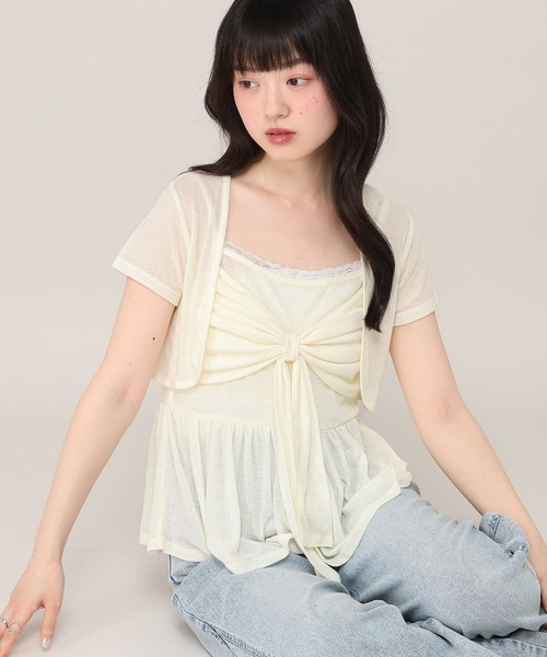 Heather(ヘザー)の「リボンカットキャミソール/カーディガン2P 1045821(アンサンブル・レディース・アイボリー/ブラウン/ピンク・FREE)」の4枚目の写真