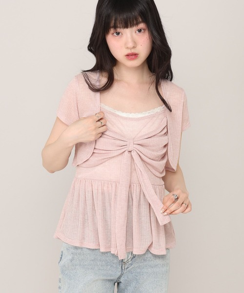 Heather(ヘザー)の「リボンカットキャミソール/カーディガン2P 1045821(アンサンブル・レディース・アイボリー/ブラウン/ピンク・FREE)」の7枚目の写真