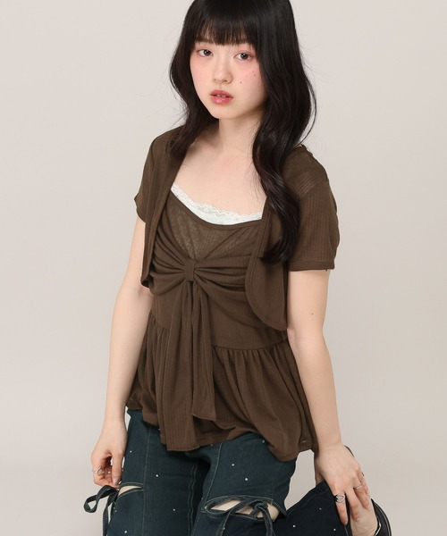 Heather(ヘザー)の「リボンカットキャミソール/カーディガン2P 1045821(アンサンブル・レディース・アイボリー/ブラウン/ピンク・FREE)」の11枚目の写真