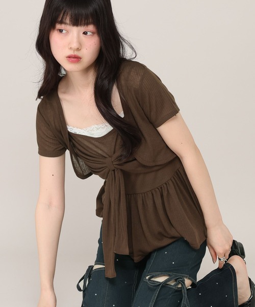 Heather(ヘザー)の「リボンカットキャミソール/カーディガン2P 1045821(アンサンブル・レディース・アイボリー/ブラウン/ピンク・FREE)」の12枚目の写真
