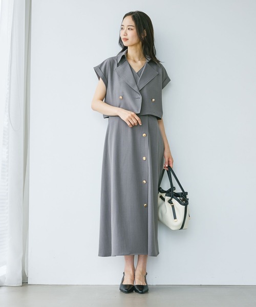 Andemiu(アンデミュウ)の「ジャケット・ワンピースセット/トレンチ風ワンピース/1043569(ワンピース・レディース・ベージュ/ブラウン/グレー・FREE)」の2枚目の写真