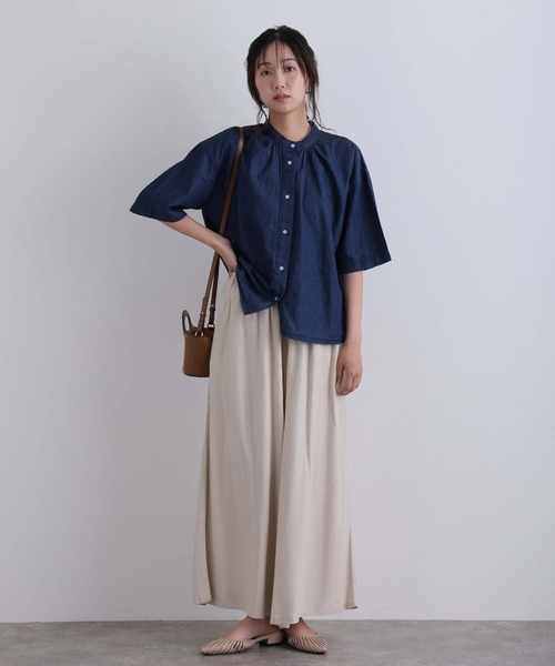 ElegChic(エレグシック)の「エアリーデニムスタンドカラーシャツ(シャツ/ブラウス・レディース・ネイビー/ネイビー系・4L/XL/M)」の3枚目の写真