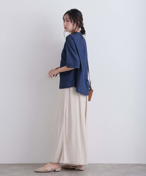 ElegChic(エレグシック)の「エアリーデニムスタンドカラーシャツ(シャツ/ブラウス・レディース・ネイビー/ネイビー系・4L/XL/M)」の4枚目の写真
