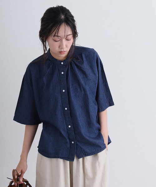 ElegChic(エレグシック)の「エアリーデニムスタンドカラーシャツ(シャツ/ブラウス・レディース・ネイビー/ネイビー系・4L/XL/M)」の21枚目の写真