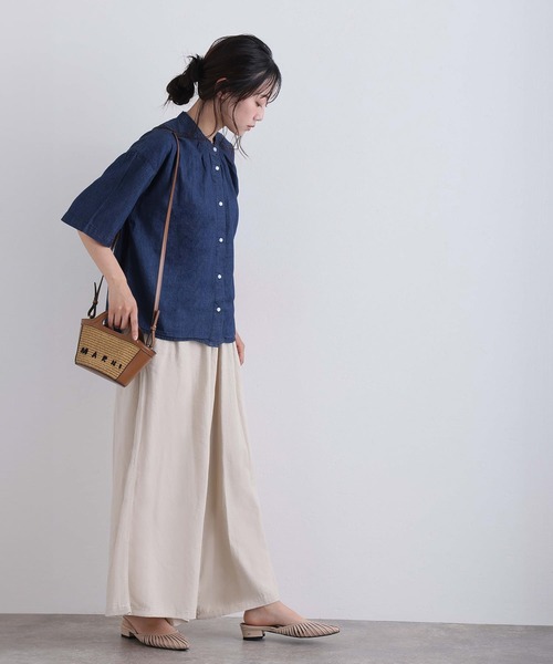 ElegChic(エレグシック)の「エアリーデニムスタンドカラーシャツ(シャツ/ブラウス・レディース・ネイビー/ネイビー系・4L/XL/M)」の22枚目の写真