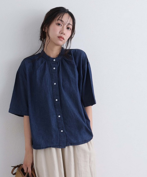 ElegChic(エレグシック)の「エアリーデニムスタンドカラーシャツ(シャツ/ブラウス・レディース・ネイビー/ネイビー系・4L/XL/M)」の13枚目の写真