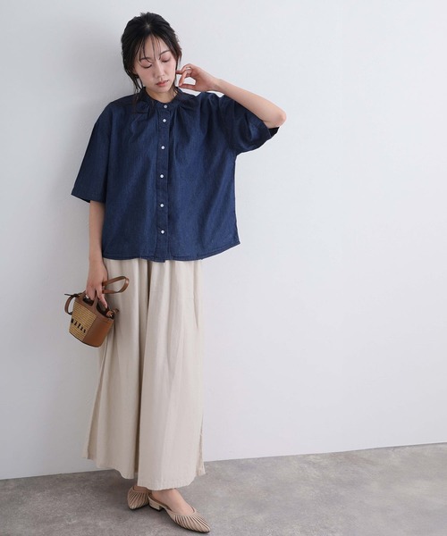 ElegChic(エレグシック)の「エアリーデニムスタンドカラーシャツ(シャツ/ブラウス・レディース・ネイビー/ネイビー系・4L/XL/M)」の14枚目の写真