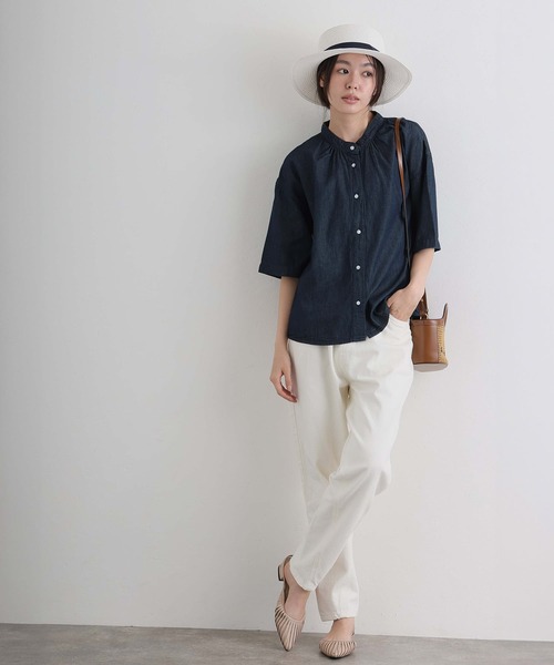 ElegChic(エレグシック)の「エアリーデニムスタンドカラーシャツ(シャツ/ブラウス・レディース・ネイビー/ネイビー系・4L/XL/M)」の15枚目の写真