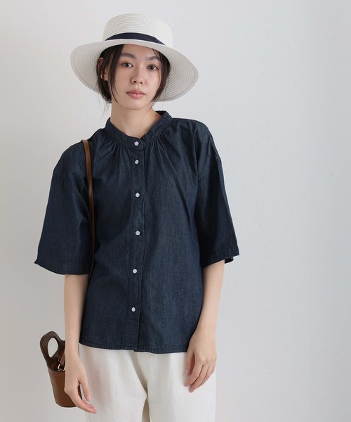 ElegChic(エレグシック)の「エアリーデニムスタンドカラーシャツ(シャツ/ブラウス・レディース・ネイビー/ネイビー系・4L/XL/M)」の16枚目の写真