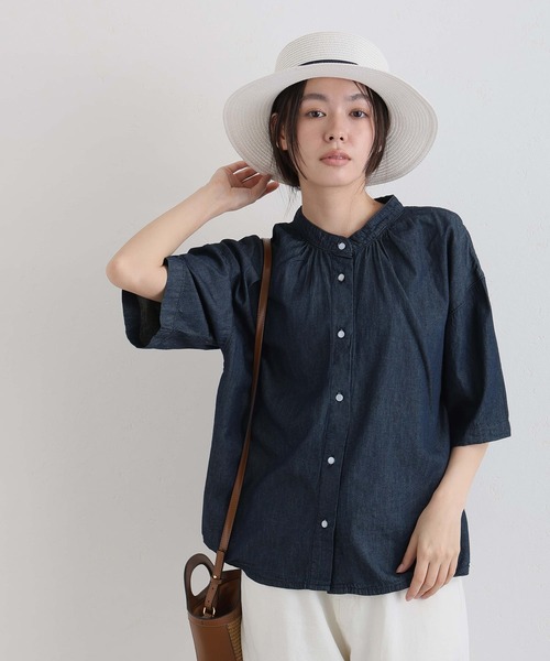ElegChic(エレグシック)の「エアリーデニムスタンドカラーシャツ(シャツ/ブラウス・レディース・ネイビー/ネイビー系・4L/XL/M)」の17枚目の写真